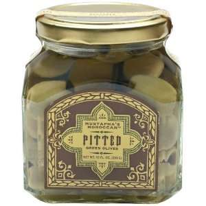 Mustaphas Moroccan Picholine Pitted Green Olives   10 Ounce Jar 