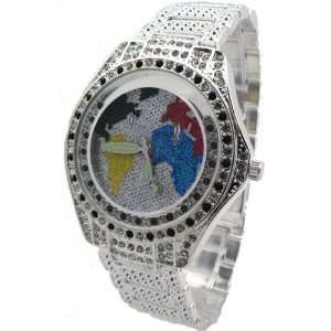  Geneva Elite Iced Out Bling Bling Watch with World Map 