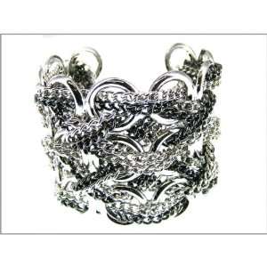  Silver Tone Woven Chains Cuff Bracelet True Fashion NY 