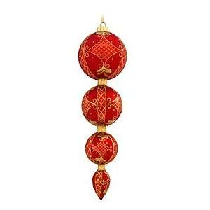  Red Four Ball Drop With Gold Shatterproof Ornament: Home 