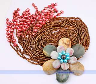 them quickly design 10strds agate rose quartz pearl flower necklace