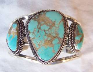 GORGEOUS~NAVAJO~S. TSO~STERLING SILVER~TIMBERLINE TURQUOISE~BRACELET 