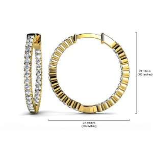 14k Yellow Gold, Single Row Inside Out Diamond Hoop Earring Small, 1 