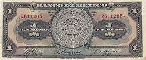 Banco de Mexico: $ 1 Peso Stone Calendar Azteca *** NO DATE ***  