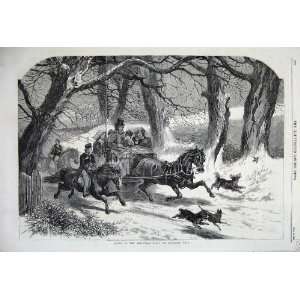 Christmas 1859 Family Horse Coach Dogs Snow Tree Winter  