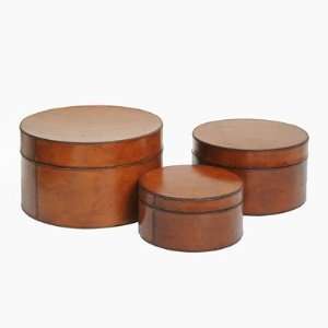  Barristers Round Nested Boxes (Set of 3) Leather Brown 