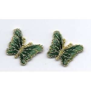 BUY 1 GET 1 OF SAME FREE/Butterflies,Green w/Gold/ Embroidered Iron On 