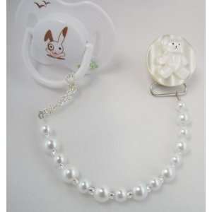  Baby White Teddy Bear Pacifier Clip Baby