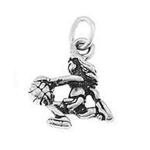   One Sided Female Basketball Player Dribbling Ball Charm Jewelry