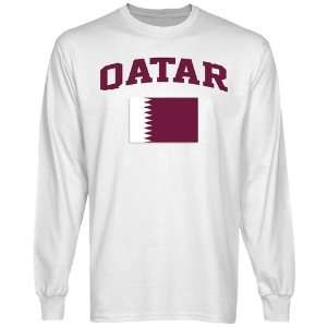  Qatar Flag Long Sleeve T Shirt   White: Sports & Outdoors