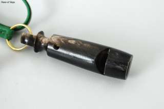 Authentic HERMES Buffalo Horn Dog Whistle with Green Leather Cord 