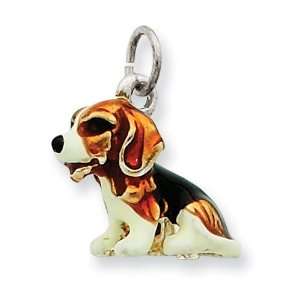  Sterling Silver Enameled Small Beagle Charm: Jewelry