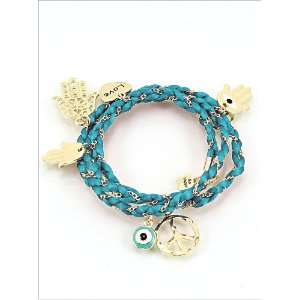   Desinger Inspired Evil Eye and Hamsa Symbol Bracelet Blue and Gold
