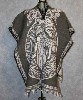 Mexican Aztec Calendar Poncho Blanket Cape Ruana Gaban One Size  