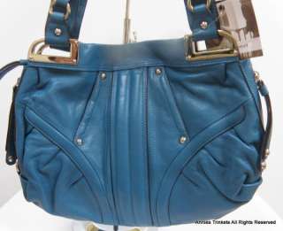 Makowsky Leather Double Handle Satchel Azure Blue QVC NWT  