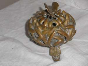Antique Brass Floral Incense Burner w/Butterfly Top  