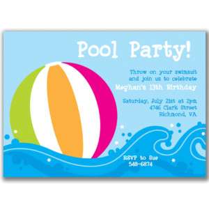 Beach Ball Invitations Birthday Party Kids Pool Swim  