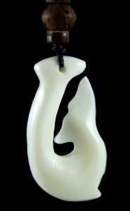 CARVED BONE WHALE TAIL FISH HOOK necklace ;AA028 2  