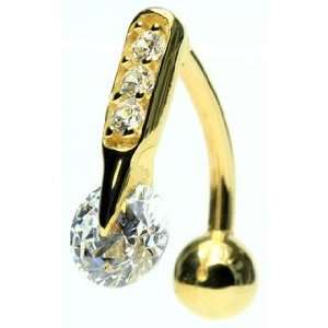   14 KT Gold Crystal Reverse Belly Ring   Free Shipping: Home & Kitchen