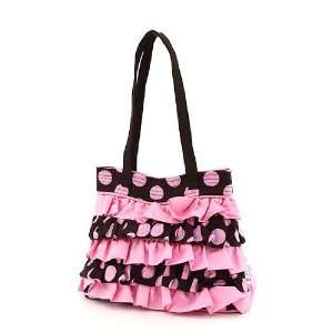  Belvah   Quiled Polka Dots Ruffle Tote Bag   Brown & Pink 