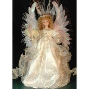  Ivory Lace and Pearls Fiber Optic Angel Christmas Tree 
