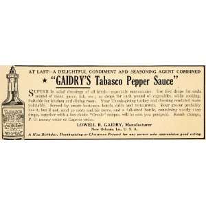  1913 Ad Lowell R Gaidry Tabasco Pepper Sauce Condiment 