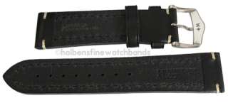 20mm Hirsch LIBERTY Black Chrono Leather Mens Watch Band Strap 