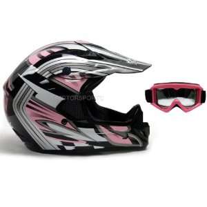  TMS Pink Black Dirt Bike ATV Motocross Helmet with Goggles 