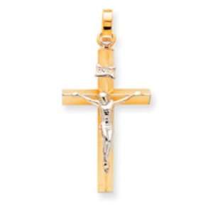  14k Gold Two tone INRI Hollow Crucifix Pendant: Jewelry