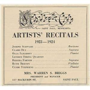  1923 Schubert Club St Paul MN Artists Recitals 1923 1924 