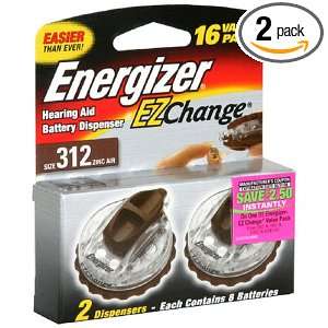 Energizer Zinc Air Hearing Aid with EZ Change Dispenser, Size 312, 16 