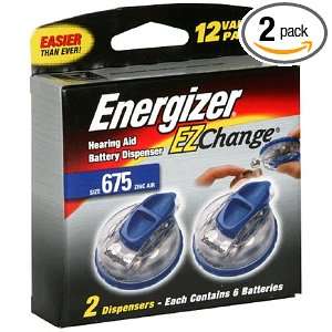 Energizer Zinc Air Hearing Aid with EZ Change Dispenser, Size 675, 12 