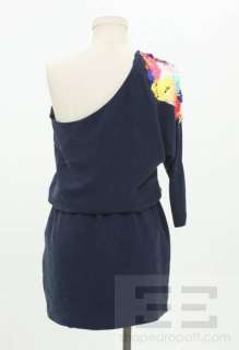 Tibi Navy Blue Silk & Multicolor Sequin One Shoulder Dress Size 2 