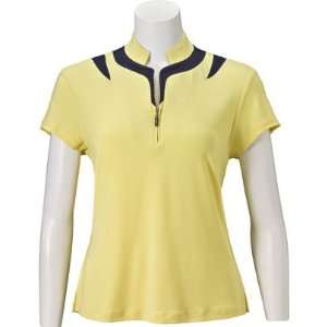  DKNY Womens Short Sleeve Colorblock Zip mock: Sports 