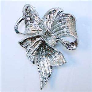 Pretty Flower Bowknot Brooch Pin Swarovski Crystal Black Bow  