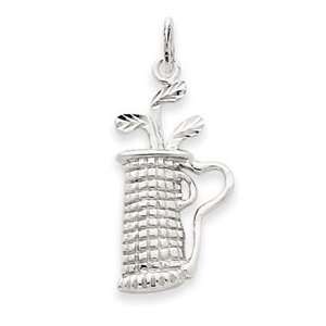  14k White Gold Golf Bag Pendant: Jewelry