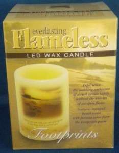 Flameless 4 Wax Candle Footprints Beach Scene NEW Box  