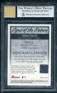 2007 Bowman Draft Picks Jaime Garcia Rc Rookie BGS 9 with 10 Auto 