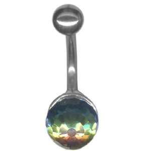  Rainbow Faceted Crystal Ball Belly Ring 14g 3/8 Jewelry