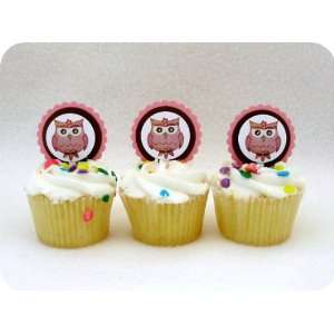  NEW Owl Cupcake Toppers Pink & Brown  (Qty 12)