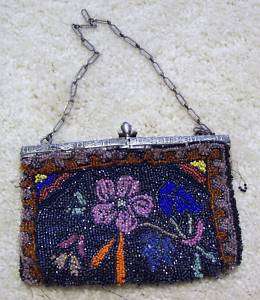 Vintage Belgium Floral Beaded Purse Jeweled Frame   TLC  