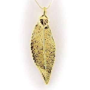  Gold Plated Elm Real Leaf Sterling Silver Serpentine Chain 