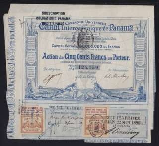 PANAMA CANAL 1880 CANAL INTEROCEANIQUE DE PANAMA STOCK CERTIFICATE 