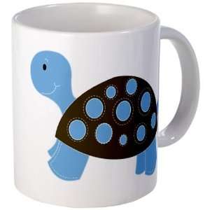  Mod Brown and Blue Turtle Ceramic Coffee Mug: Kitchen 