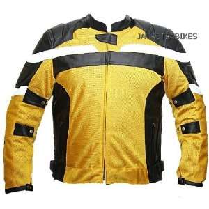    MESH LEATHER MOTORCYCLE ARMOR JACKET YELLOW ARMORED M: Automotive