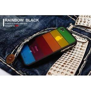  iPhone4 iPhone4S Black Rainbow Color Clear TPU Case Bumper 