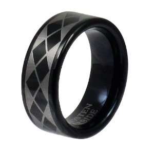   Carbide Black Plated Checkered Argyle Ring   Size 12.5: Jewelry