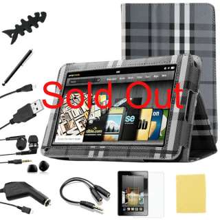 For Kindle Fire PU leather Case Cover/Car Charger/USB Cable/Stylus/Ea 