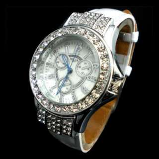 White Crystal Gemstone Decorated Ladies Wrist Watch  