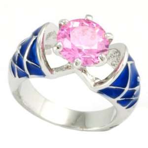  Pink CZ & Blue Spinel Stained Glass Ring Jewelry